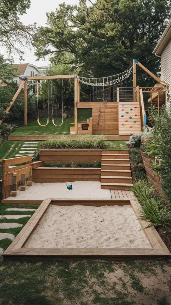 10 Sloped Backyard Design Ideas With A Playground - Jusifying Fun 