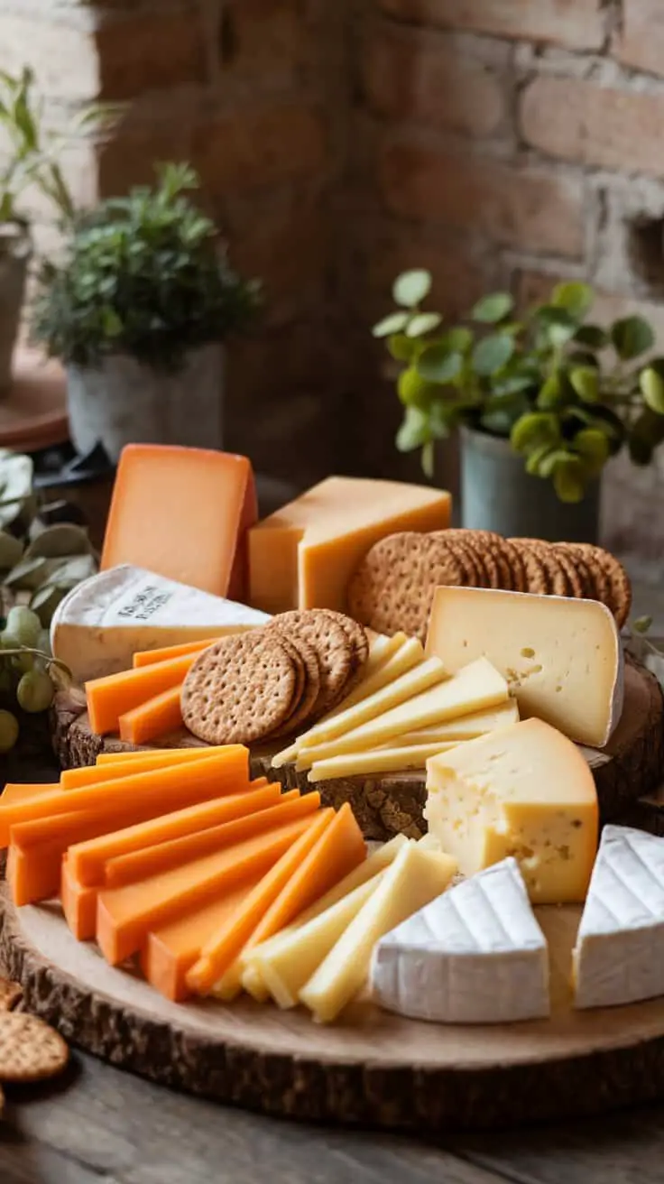 A delightful assortment of cheeses and whole-grain crackers