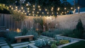 dreamy backyard with string lighting