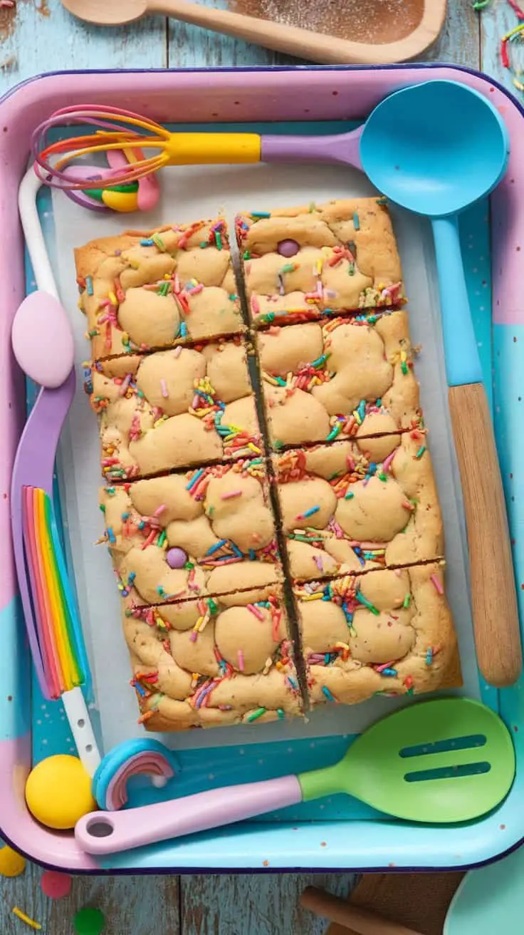 Delicious Funfetti Cookie Bars decorated with colorful sprinkles.