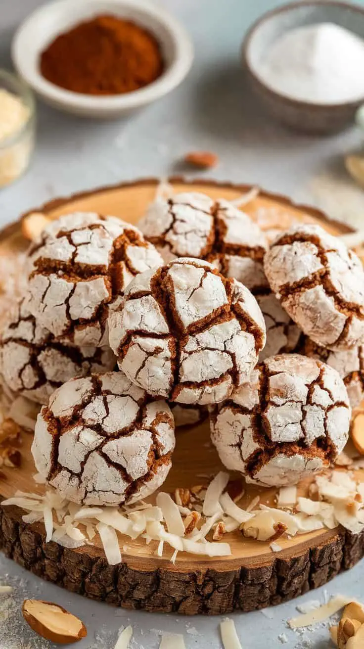 Nutty Chocolate Coconut Cookies on a wooden plate