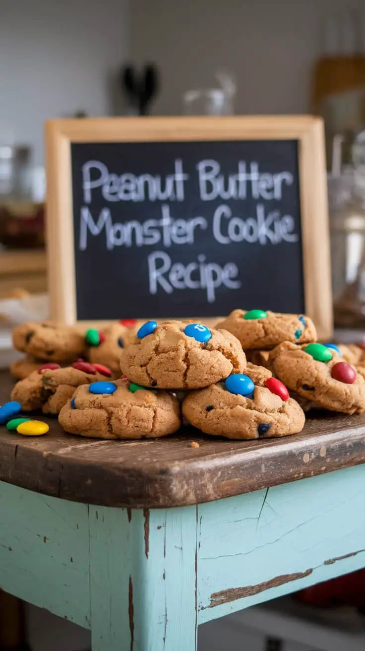 Peanut Butter Monster Cookies on a wooden table